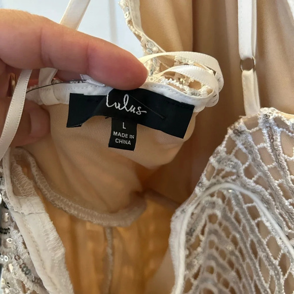 ! Lulus Lele Size L White Silver Sequin Graduation Prom Wedding Mini NEW… - Picture 5 of 5